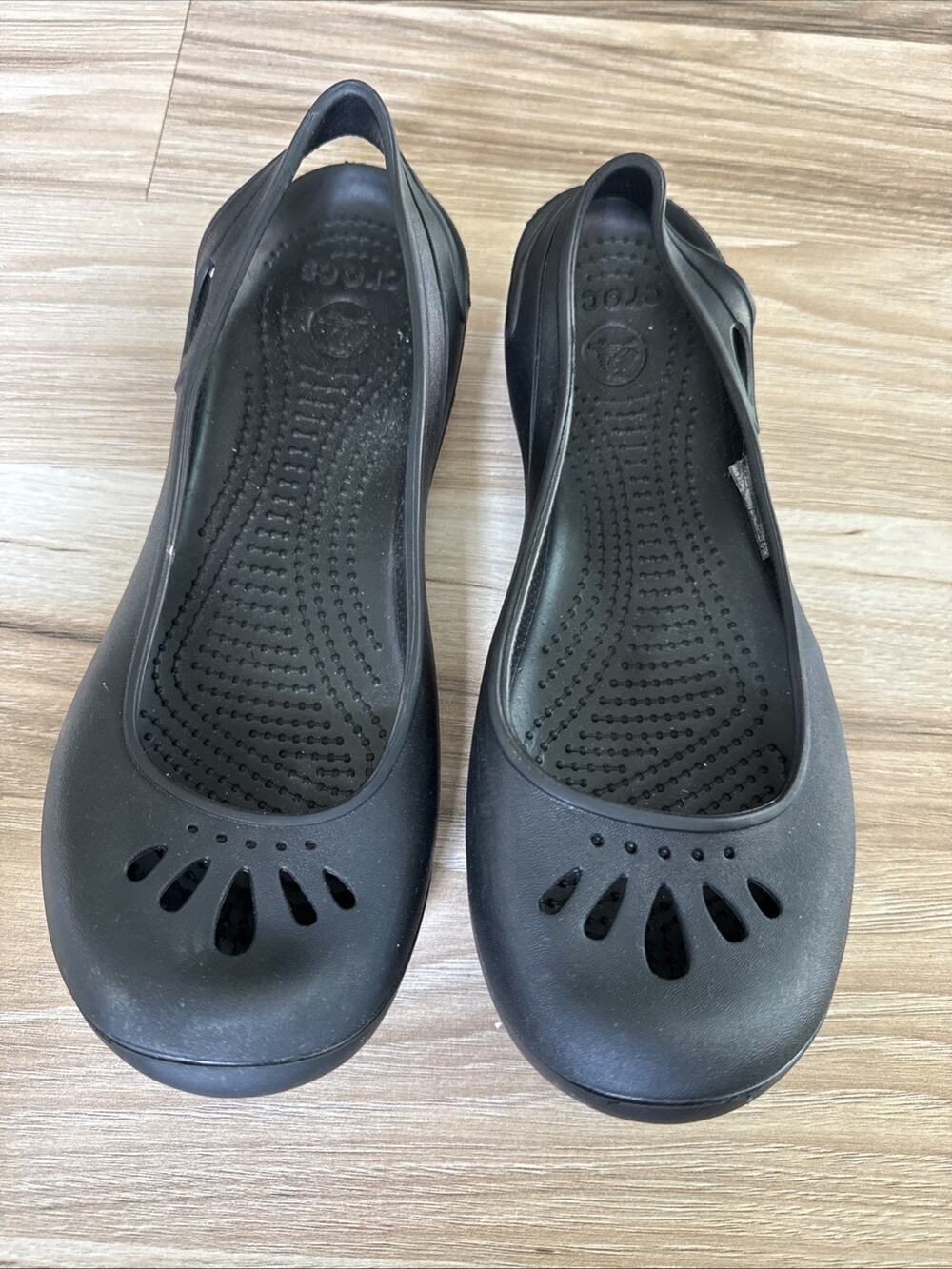 Crocs Women's W8 Thea Slingback Black Slip On Ballet Flat Comfort Shoes 11701